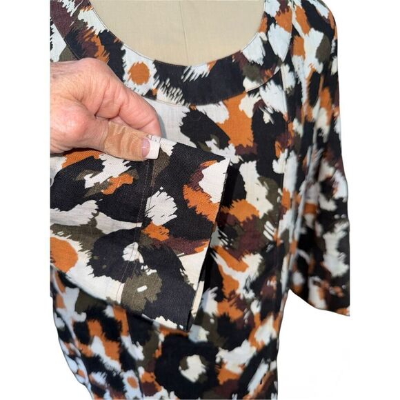 Hot Cotton 100% Linen Abstract Print Top Sz. XL 3/4 Sleeves Boxy - Picture 7 of 9